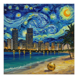 Miami Golden Shore Voetbal Elegant en Olie Fijne K Perfect Poster