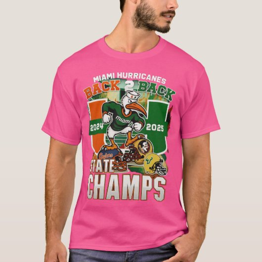 Miami Hurricanes Black Back 2 Back State Kampioene T-shirt (Voorkant)