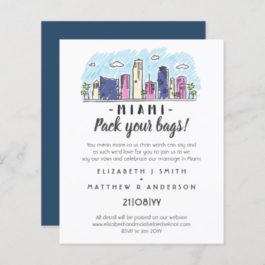 MIAMI Huwelijk Handgetekende Bestemming Modern (Voorkant / Achterkant)