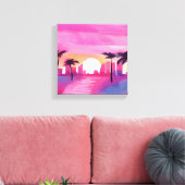 Miami in het roze | Bright Waterverf Painting Canvas Afdruk (Insitu (Woonkamer))