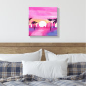 Miami in het roze | Bright Waterverf Painting Canvas Afdruk (Insitu (Slaapkamer))
