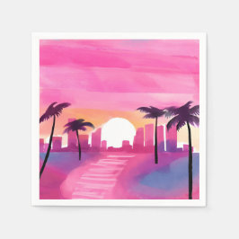 Miami in Pink | Heldere waterverfschildering Servet