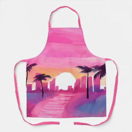 Miami in Roze | Helder Schilderij in Waterverf Schort