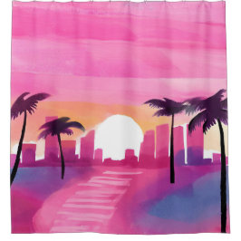 Miami in Roze | Helder Waterverfschilderij Douchegordijn