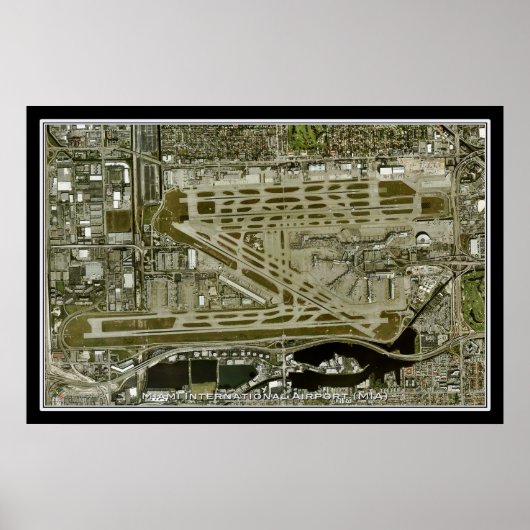 Miami Intl Airport Florida Satellite Poster Map (Voorkant)