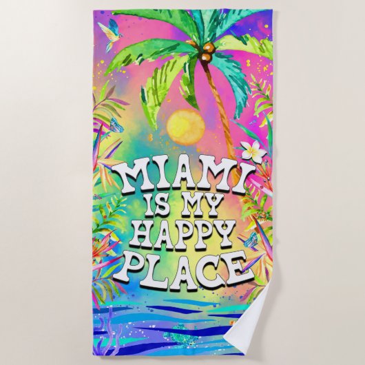 Miami is mijn geluksplek strandhanddoek strandlaken (Voorkant)
