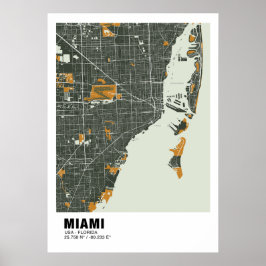 Miami Kaart Poster - Miami Green & Gold Kaart