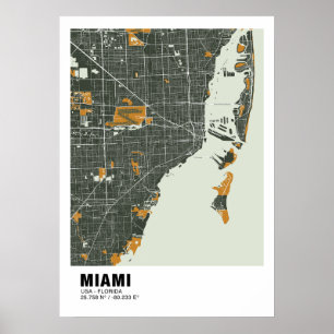 Miami Kaart Poster - Miami Green & Gold Kaart