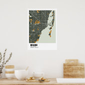 Miami Kaart Poster - Miami Green & Gold Kaart (Keuken)