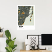 Miami Kaart Poster - Miami Green & Gold Kaart (Thuiskantoor)