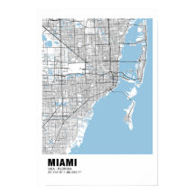 Miami Kaart Poster - Miami Zwart Kaart