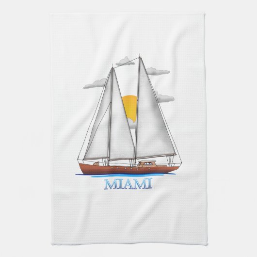 Miami Kust Zeilboot Zeiler Theedoek (Verticaal)