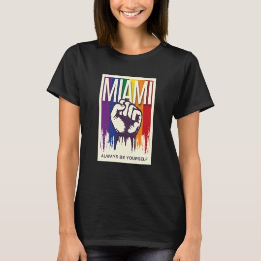 Miami LGBTQ Pride Rainbow Flag Resist Fist Proud L T-shirt (Voorkant)
