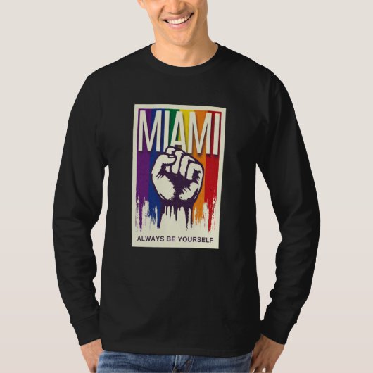 Miami LGBTQ Pride Rainbow Flag Resist Fist Proud L T-shirt (Voorkant)