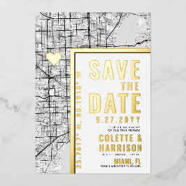 Miami Love Locator | Huwelijk Save the Date Folie Uitnodiging