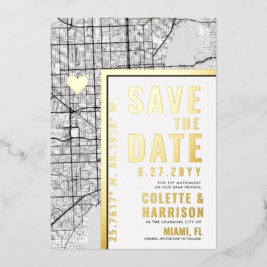 Miami Love Locator | Trouw Save the Date Folie Uitnodiging (Voorkant)