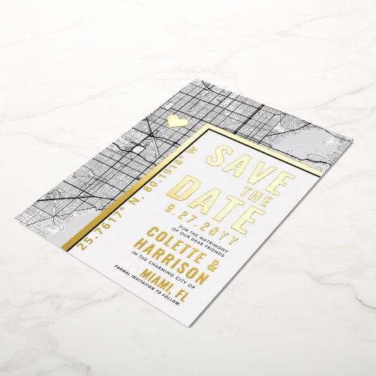 Miami Love Locator | Trouw Save the Date Folie Uitnodiging (Gedraaid)