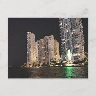 Miami Luxe Skyline Strand Voorfront Nachtzicht Briefkaart