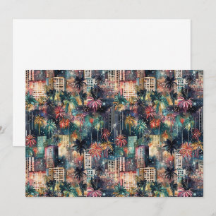 Miami met Kerstmis & Nieuwjaar in Waterverf Bedankkaart