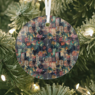 Miami met Kerstmis & Nieuwjaar in Waterverf Glas Ornament