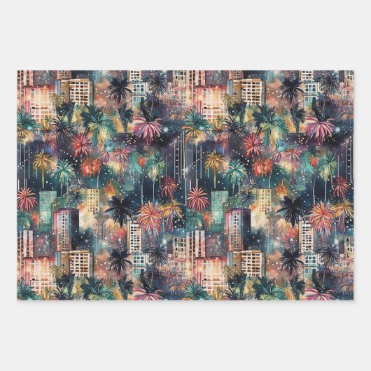 Miami met Kerstmis & Nieuwjaar in Waterverf Inpakpapier Vel (Voorkant 3)