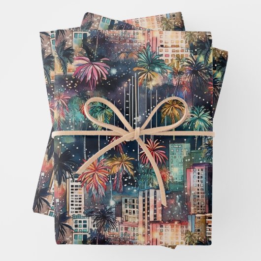 Miami met Kerstmis & Nieuwjaar in Waterverf Inpakpapier Vel (In situ)