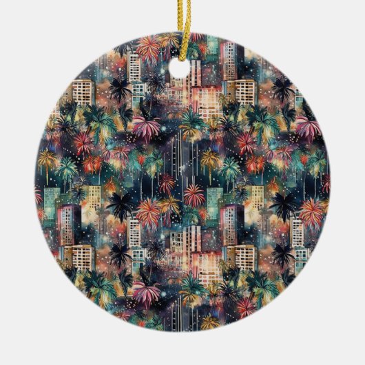 Miami met Kerstmis & Nieuwjaar in Waterverf Keramisch Ornament (Voorkant)