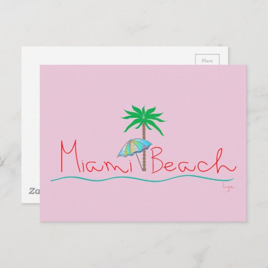 Miami met Palm en Umbrella Briefkaart (Voorkant / Achterkant)