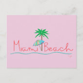 Miami met Palm en Umbrella Briefkaart (Voorkant)