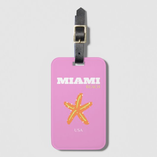 Miami, Miami Beach, Florida, Preppy, Roze, Oranje Bagagelabel (Voorkant (verticaal))