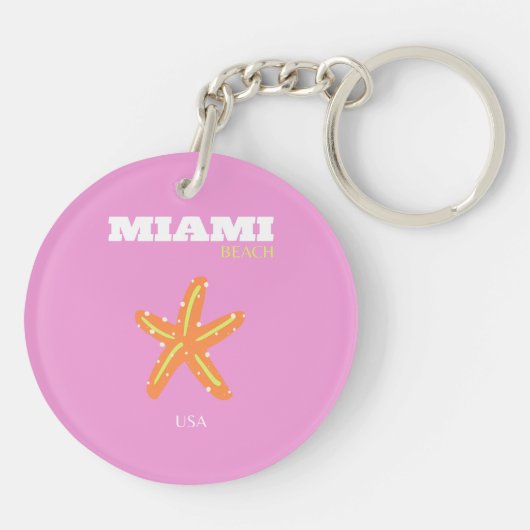 Miami, Miami Beach, Florida, Preppy, Roze, Oranje Sleutelhanger (Achterkant)
