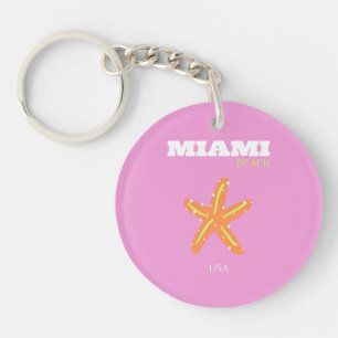 Miami, Miami Beach, Florida, Preppy, Roze, Oranje Sleutelhanger