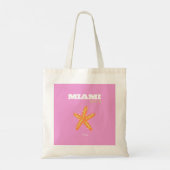 Miami, Miami Beach, Florida, Preppy, Roze, Oranje Tote Bag (Achterkant)