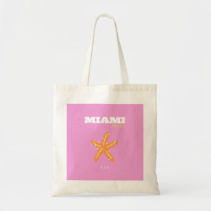 Miami, Miami Beach, Florida, Preppy, Roze, Oranje Tote Bag