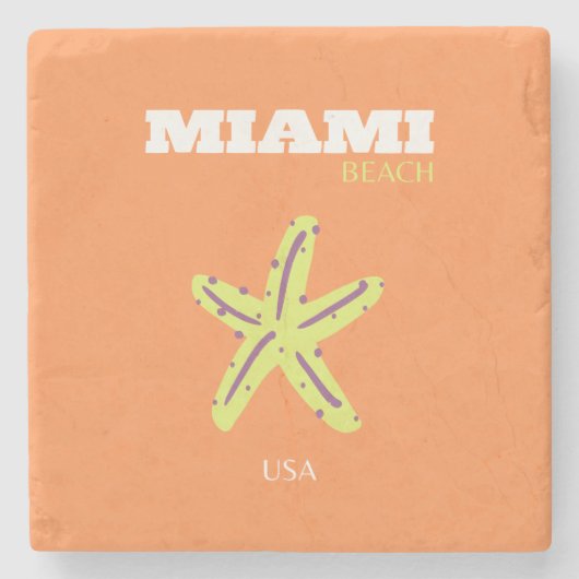 Miami, Miami Beach, Florida, Preppy, Sinaasappel Stenen Onderzetter (Voorkant)