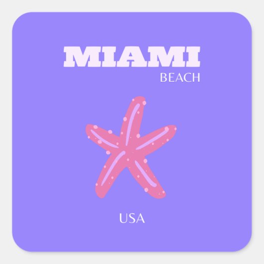 Miami, Miami Beach, Preppy Room, Paars, Lila Vierkante Sticker (Voorkant)