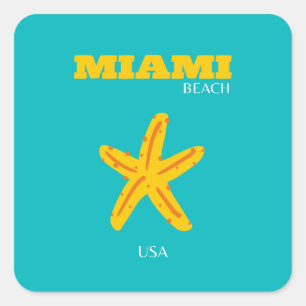 Miami, Miami Beach, Preppy Room, Travel Art, Retro Vierkante Sticker