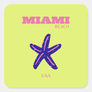 Miami, Miami Beach, Travel Art, Preppy Vierkante Sticker
