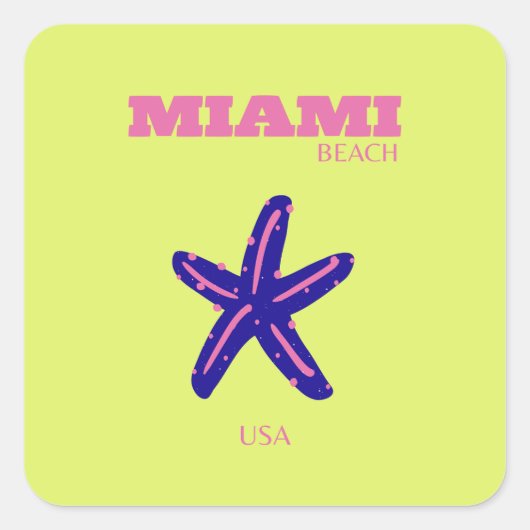 Miami, Miami Beach, Travel Art, Preppy Vierkante Sticker (Voorkant)