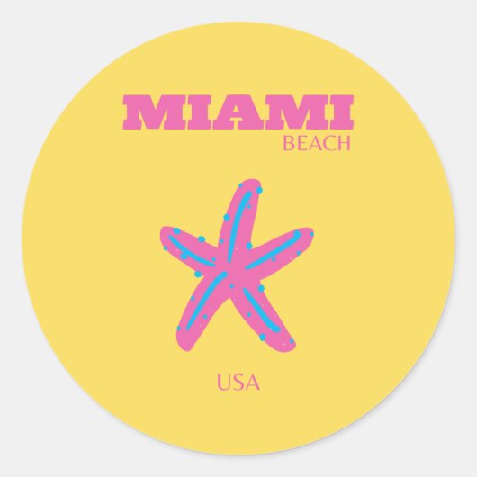 Miami, Miami Beach, Travel Art Ronde Sticker (Voorkant)