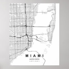 Miami Minimalistische Kaart (Zwart & Wit) Poster