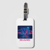 Miami Moonrise - Neon Silhouette Bagagelabel (Voorkant (verticaal))