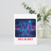 Miami Moonrise - Neon Skyline Briefkaart (Staand voorkant)