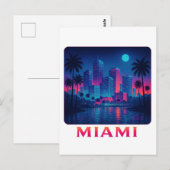 Miami Moonrise - Neon Skyline Briefkaart (Voorkant / Achterkant)