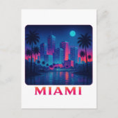 Miami Moonrise - Neon Skyline Briefkaart (Voorkant)