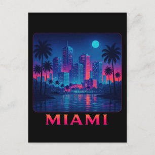 Miami Moonrise - Neon Skyline Briefkaart