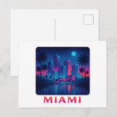 Miami Moonrise - Neon Skyline Briefkaart (Voorkant / Achterkant)