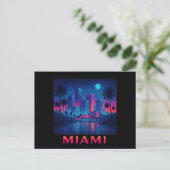 Miami Moonrise - Neon Skyline Briefkaart (Staand voorkant)
