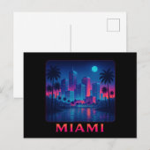 Miami Moonrise - Neon Skyline Briefkaart (Voorkant / Achterkant)