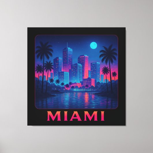 Miami Moonrise - Neon Skyline Canvas Afdruk (Voorkant)